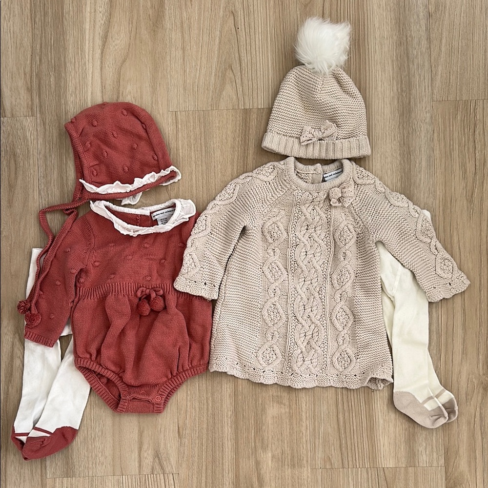 Adorable Knit Baby Outfit Set in Cream and Rust
